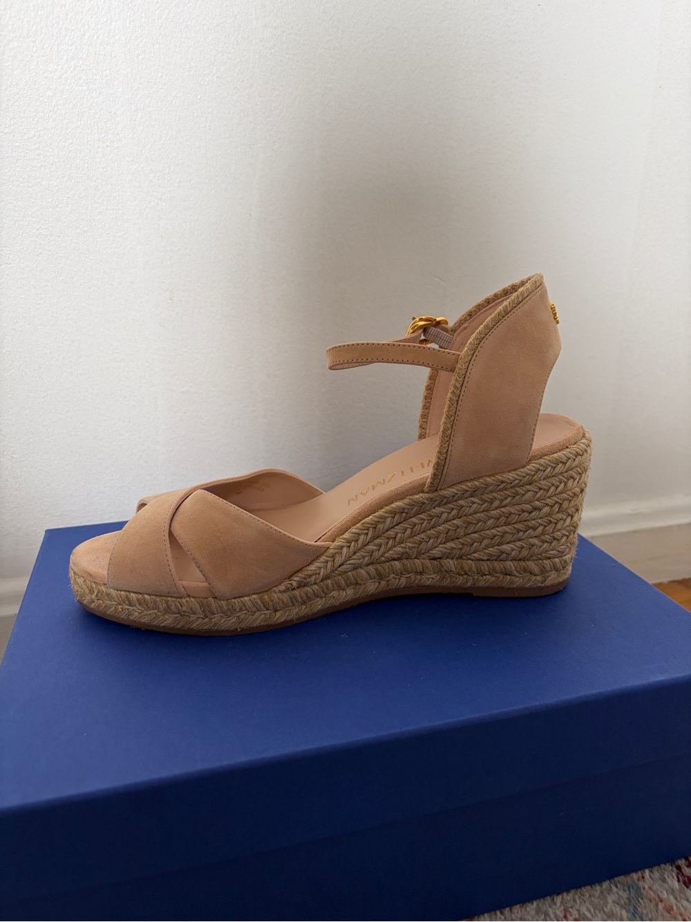 Stuart Weitzman Mirela Espadrille Wedge Sandal in Beige Suede - Picture 6 of 9